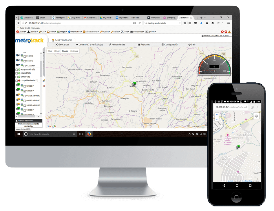 Pantallas de la Plataforma de Rastreo Satelital